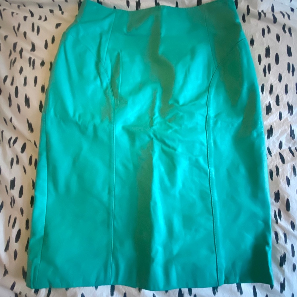 Vintage Chia Leather Teal Turquoise Leather Skirt Sz 8 1980s